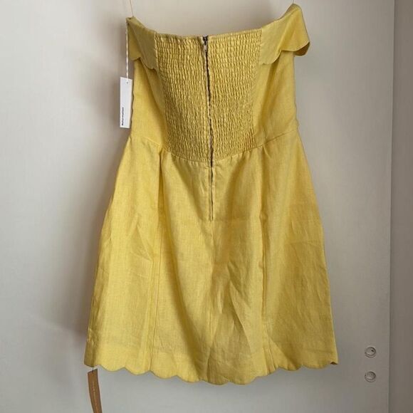 Reformation Isles Linen Mini Scallop Edge Strapless Dress Zest Yellow Sz 12 - Picture 5 of 5